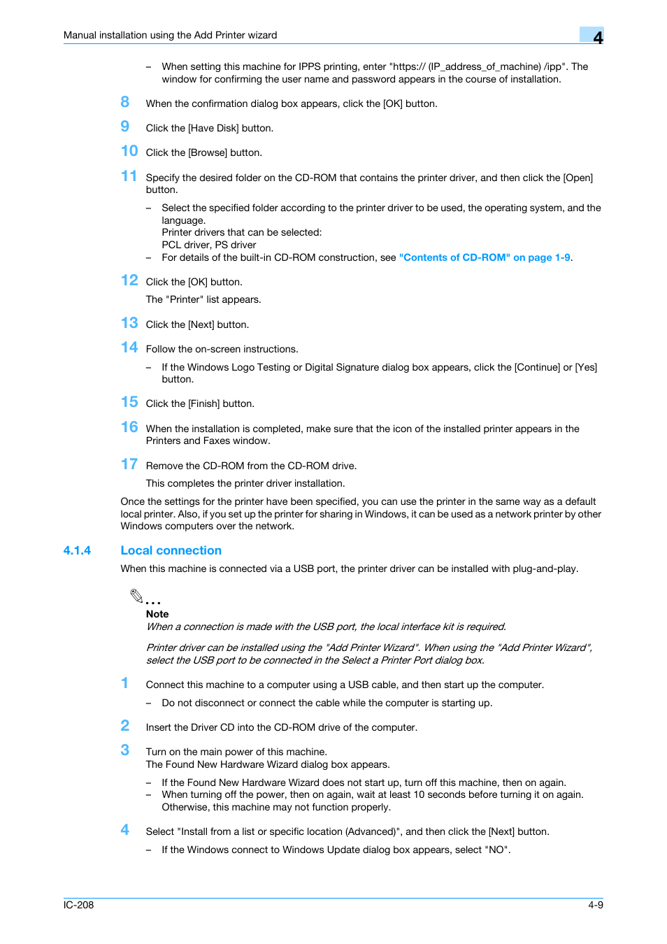 4 local connection, Local connection -9, Server 2003 | Konica Minolta bizhub 601 User Manual | Page 44 / 273