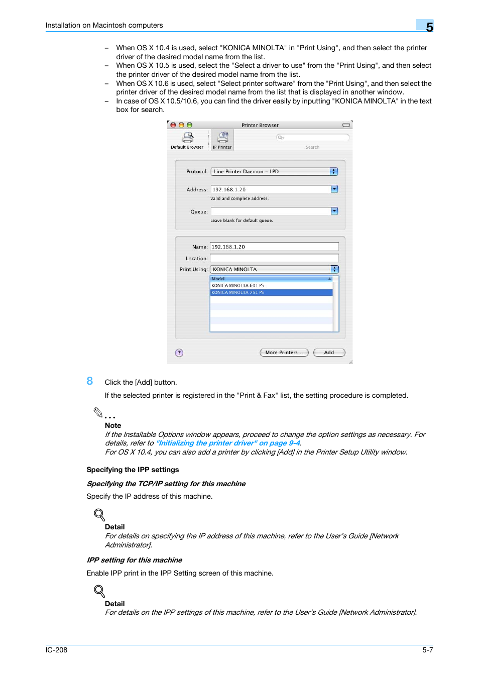 Specifying the ipp settings, Specifying the ipp settings -7 | Konica Minolta bizhub 601 User Manual | Page 74 / 273