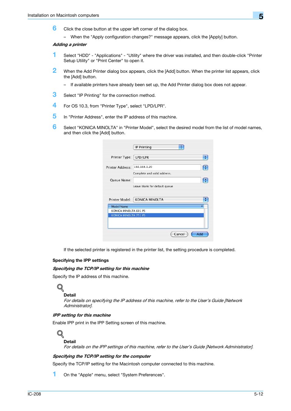 Specifying the ipp settings, Specifying the ipp settings -12 | Konica Minolta bizhub 601 User Manual | Page 79 / 273
