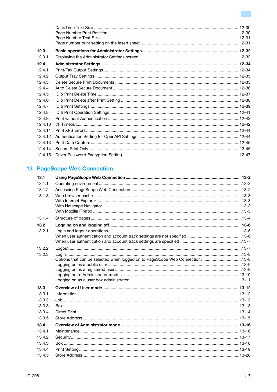 13 pagescope web connection | Konica Minolta bizhub 601 User Manual | Page 8 / 273