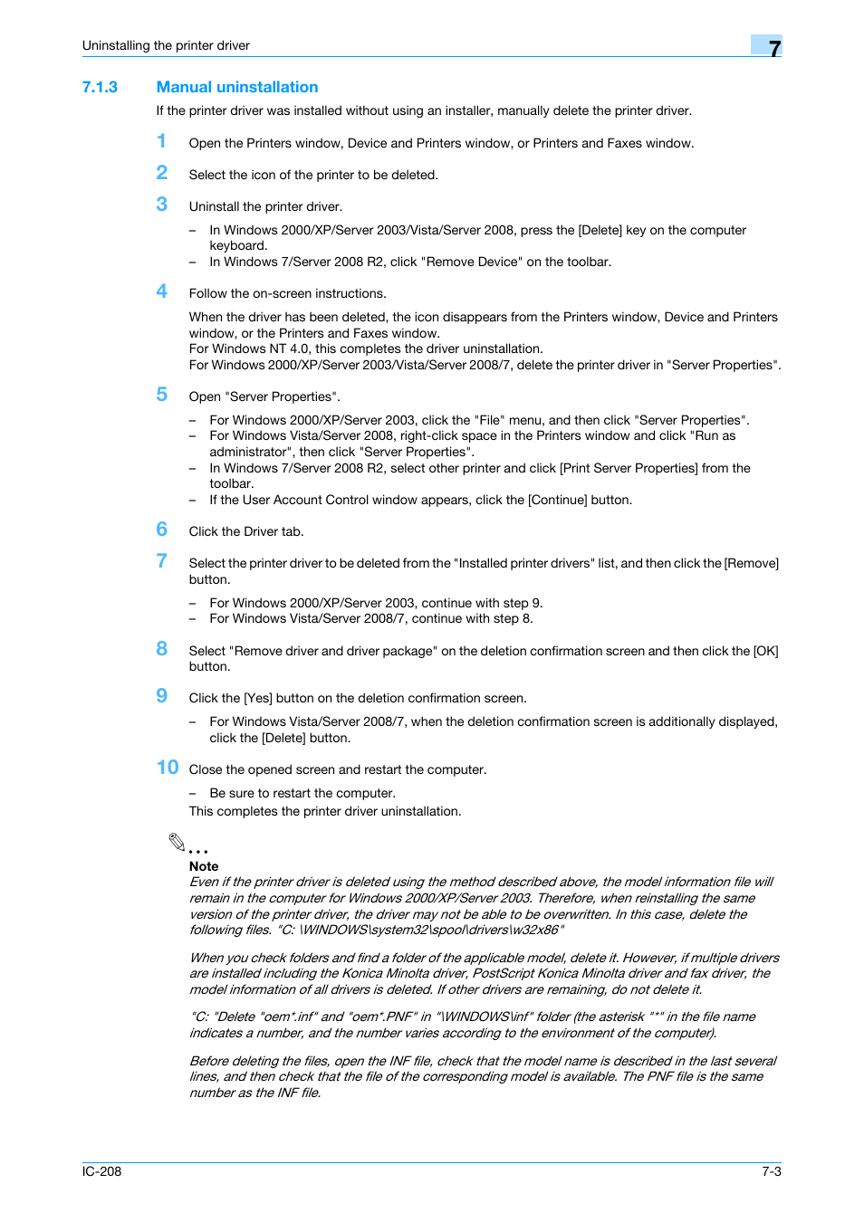 3 manual uninstallation, Manual uninstallation -3 | Konica Minolta bizhub 601 User Manual | Page 88 / 273