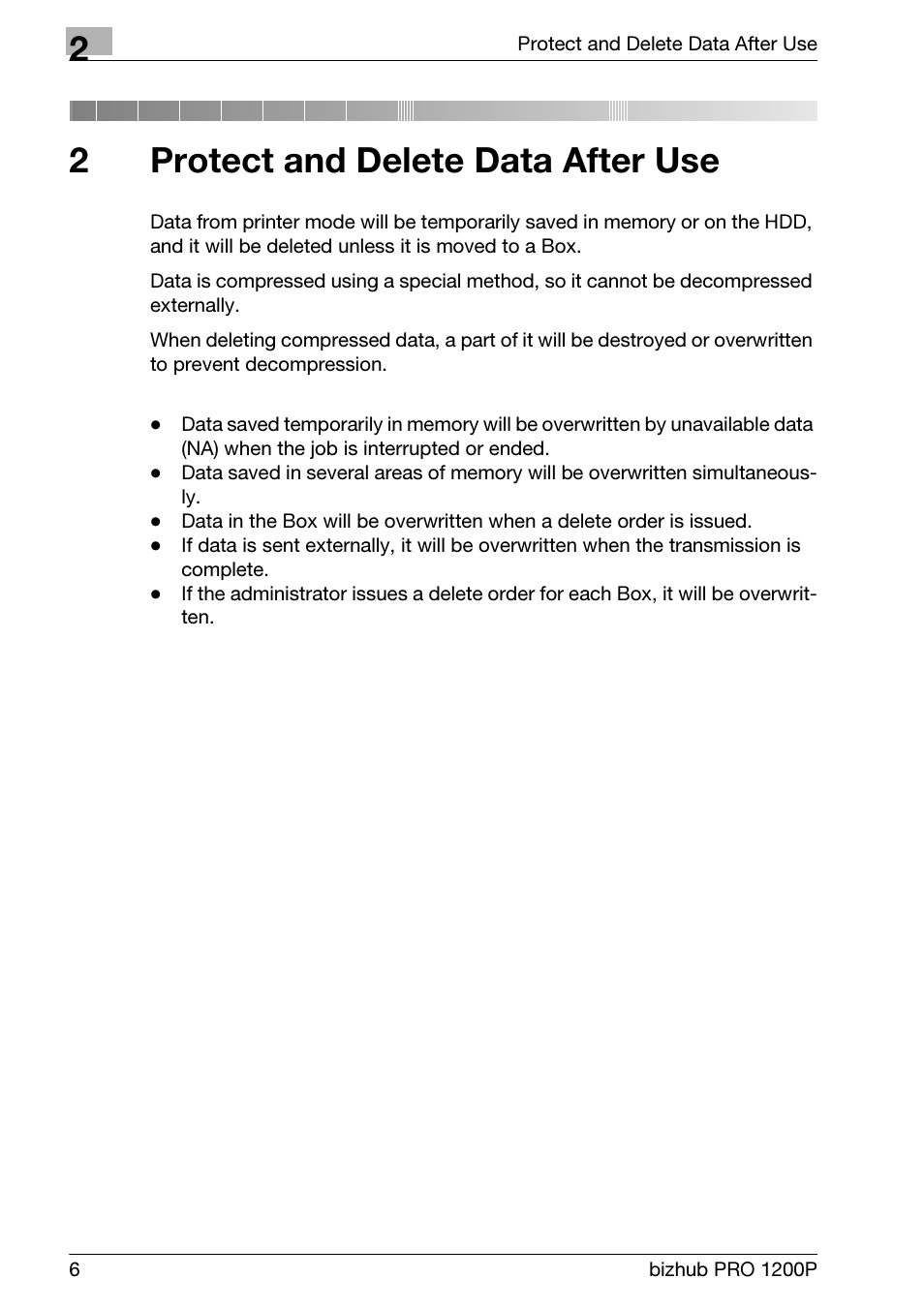 2 protect and delete data after use, Protect and delete data after use, 2protect and delete data after use | Konica Minolta bizhub PRO 1200P User Manual | Page 12 / 72