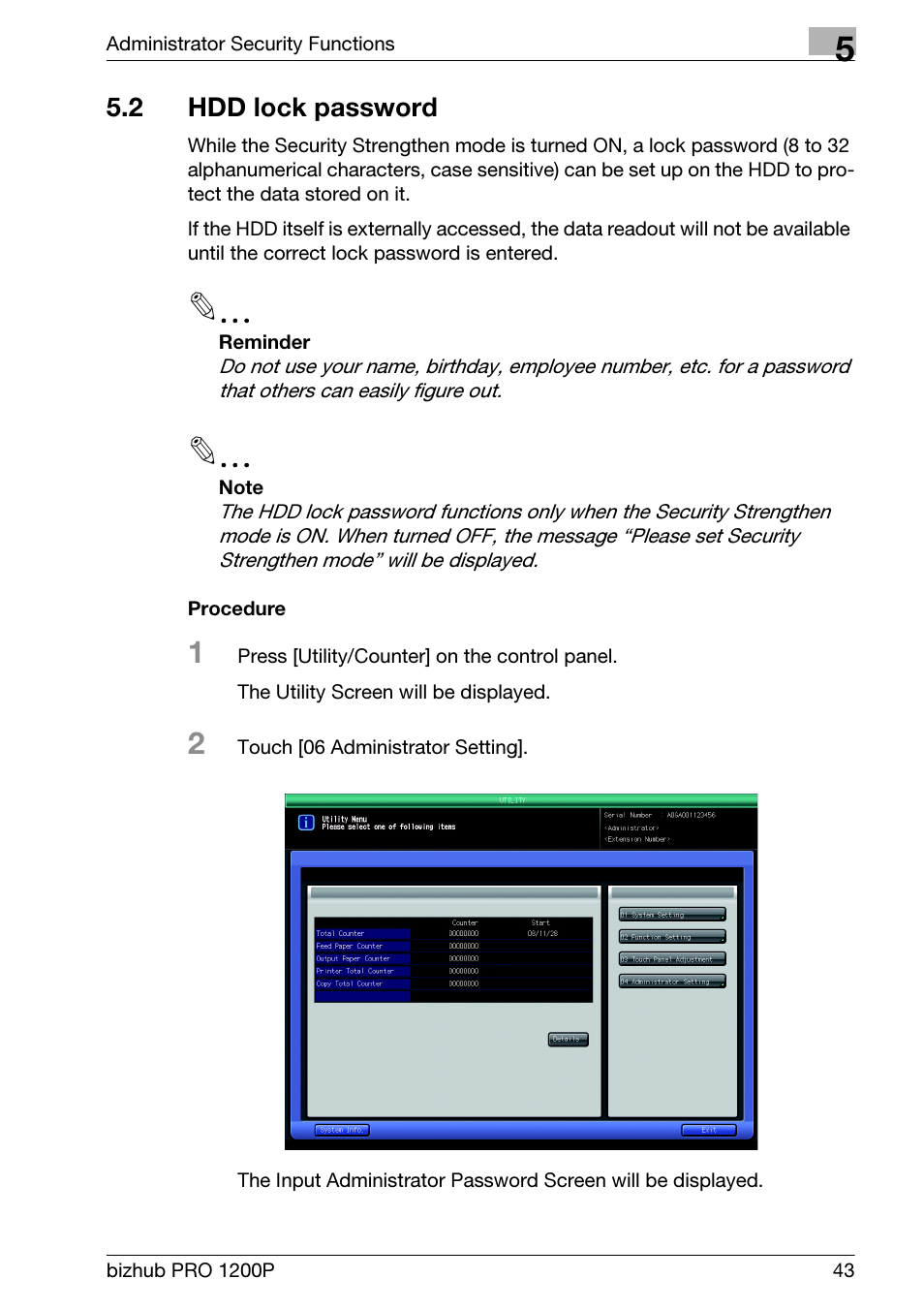2 hdd lock password, Hdd lock password | Konica Minolta bizhub PRO 1200P User Manual | Page 49 / 72