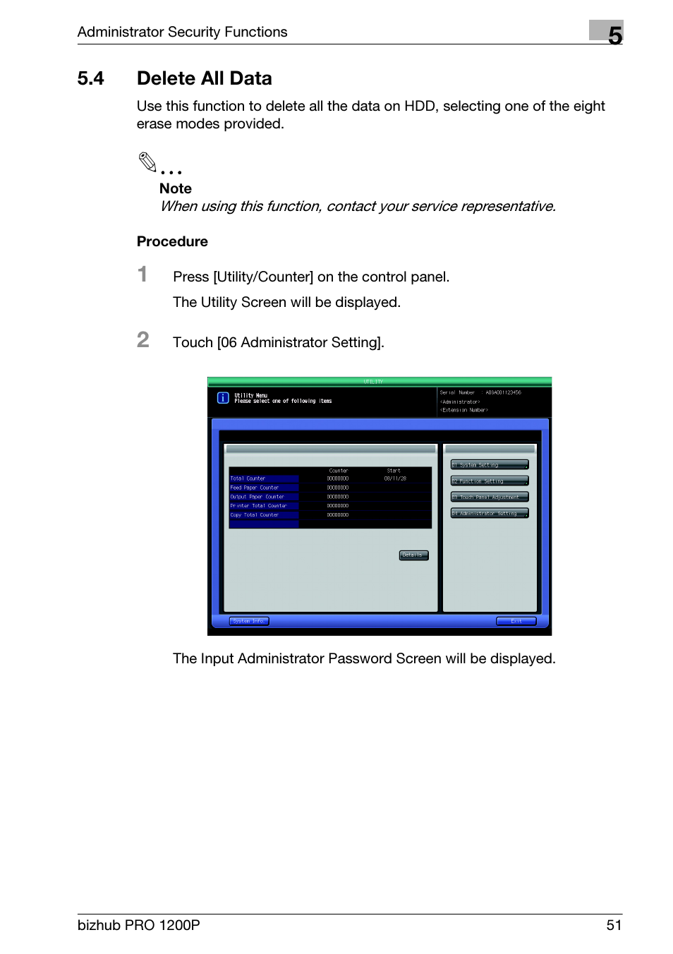4 delete all data, Delete all data | Konica Minolta bizhub PRO 1200P User Manual | Page 57 / 72