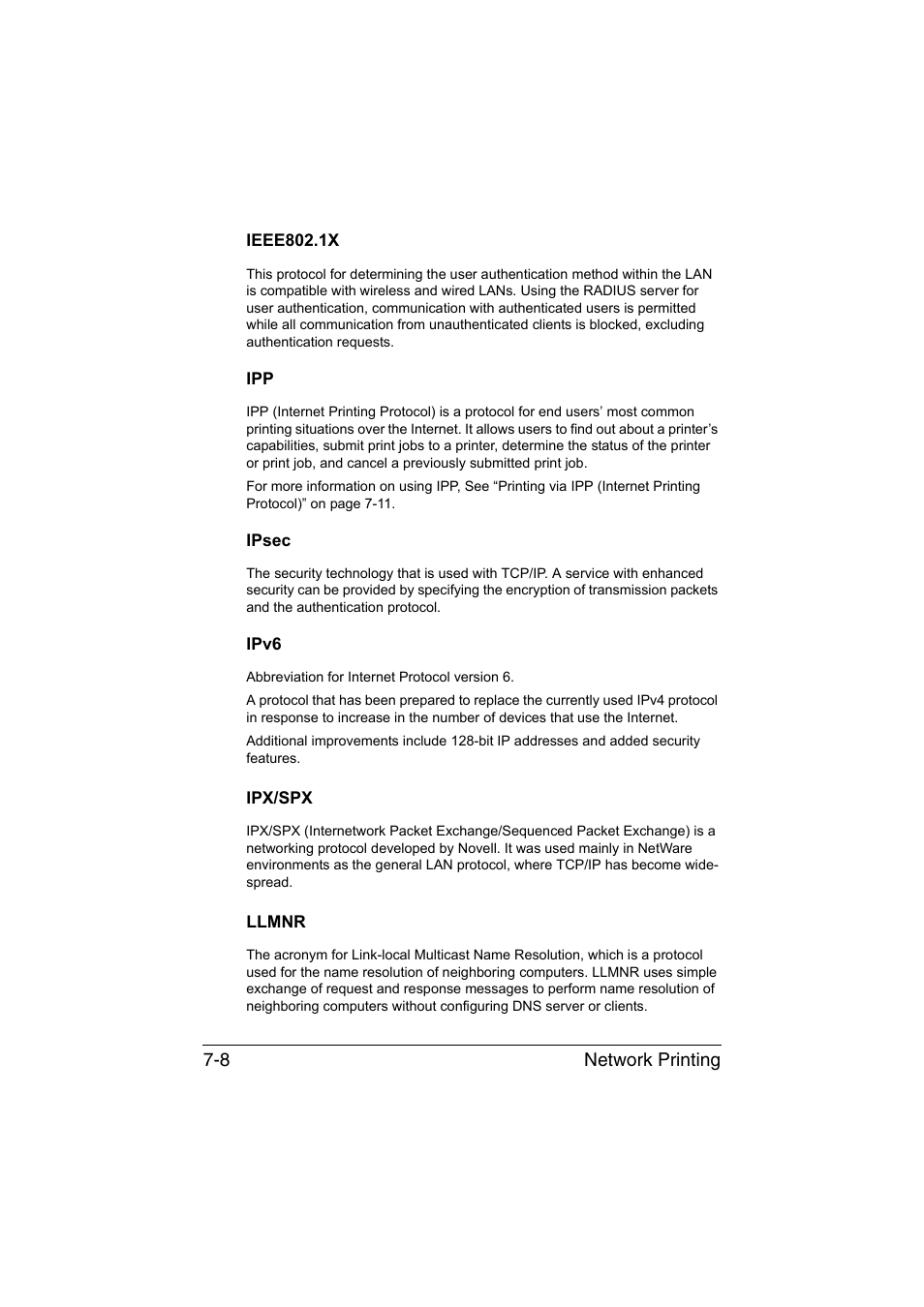 Ieee802.1x, Ipsec, Ipv6 | Ipx/spx, Llmnr | Konica Minolta bizhub C35 User Manual | Page 235 / 510