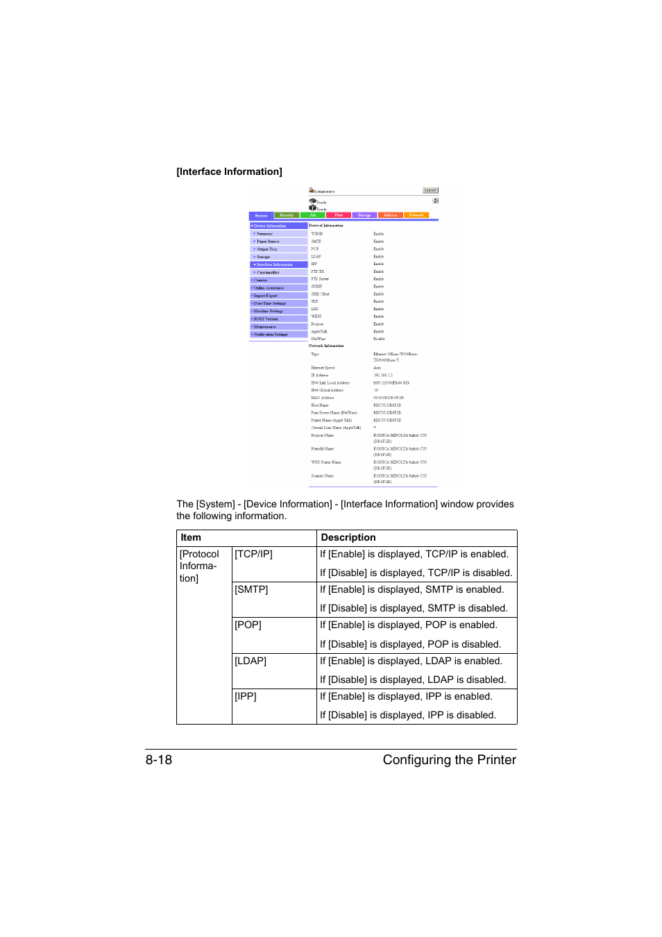 Configuring the printer 8-18 | Konica Minolta bizhub C35 User Manual | Page 285 / 510