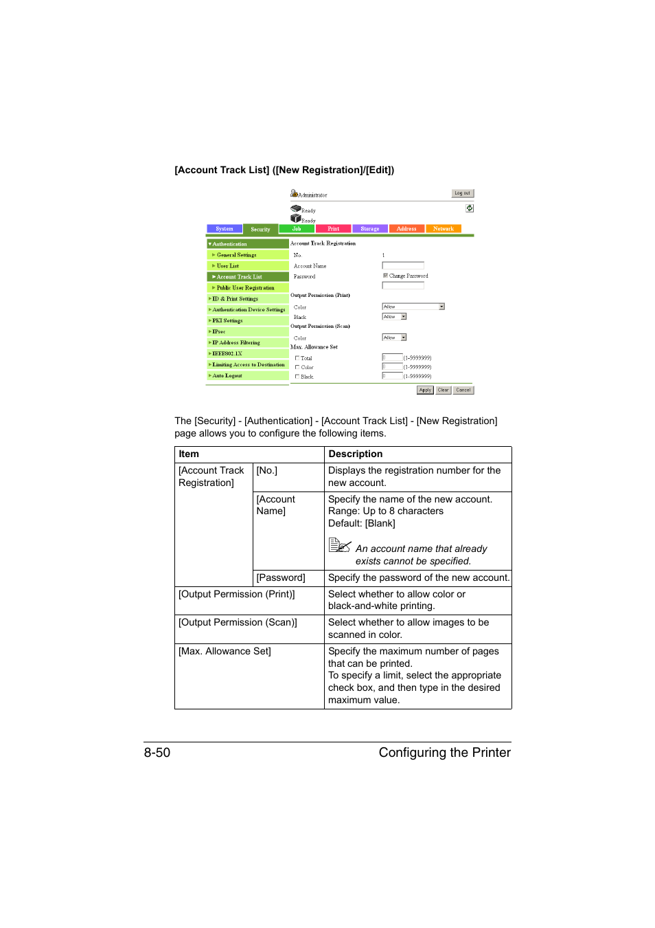Configuring the printer 8-50 | Konica Minolta bizhub C35 User Manual | Page 317 / 510