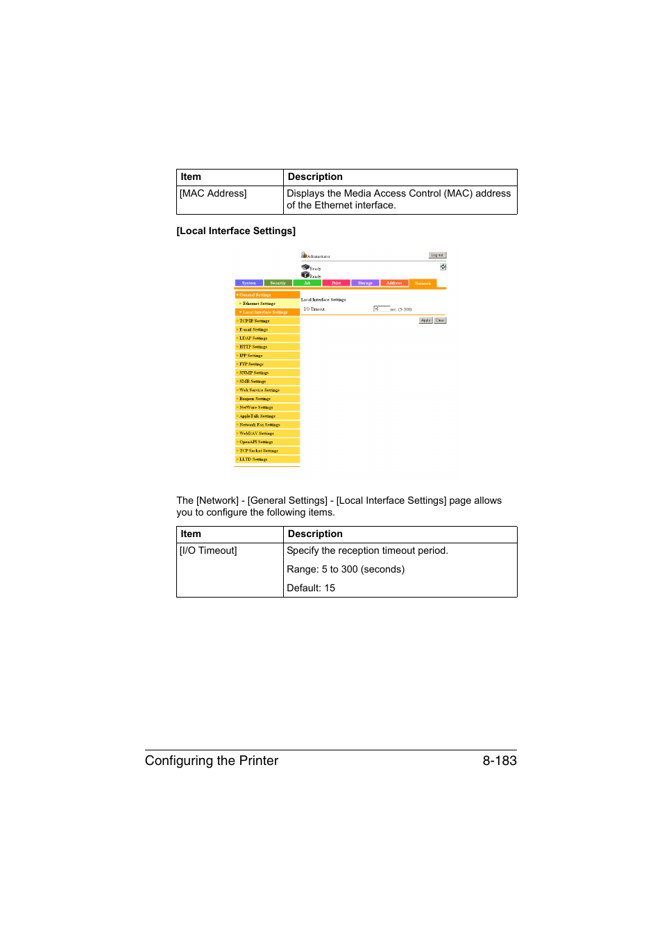Configuring the printer 8-183 | Konica Minolta bizhub C35 User Manual | Page 450 / 510