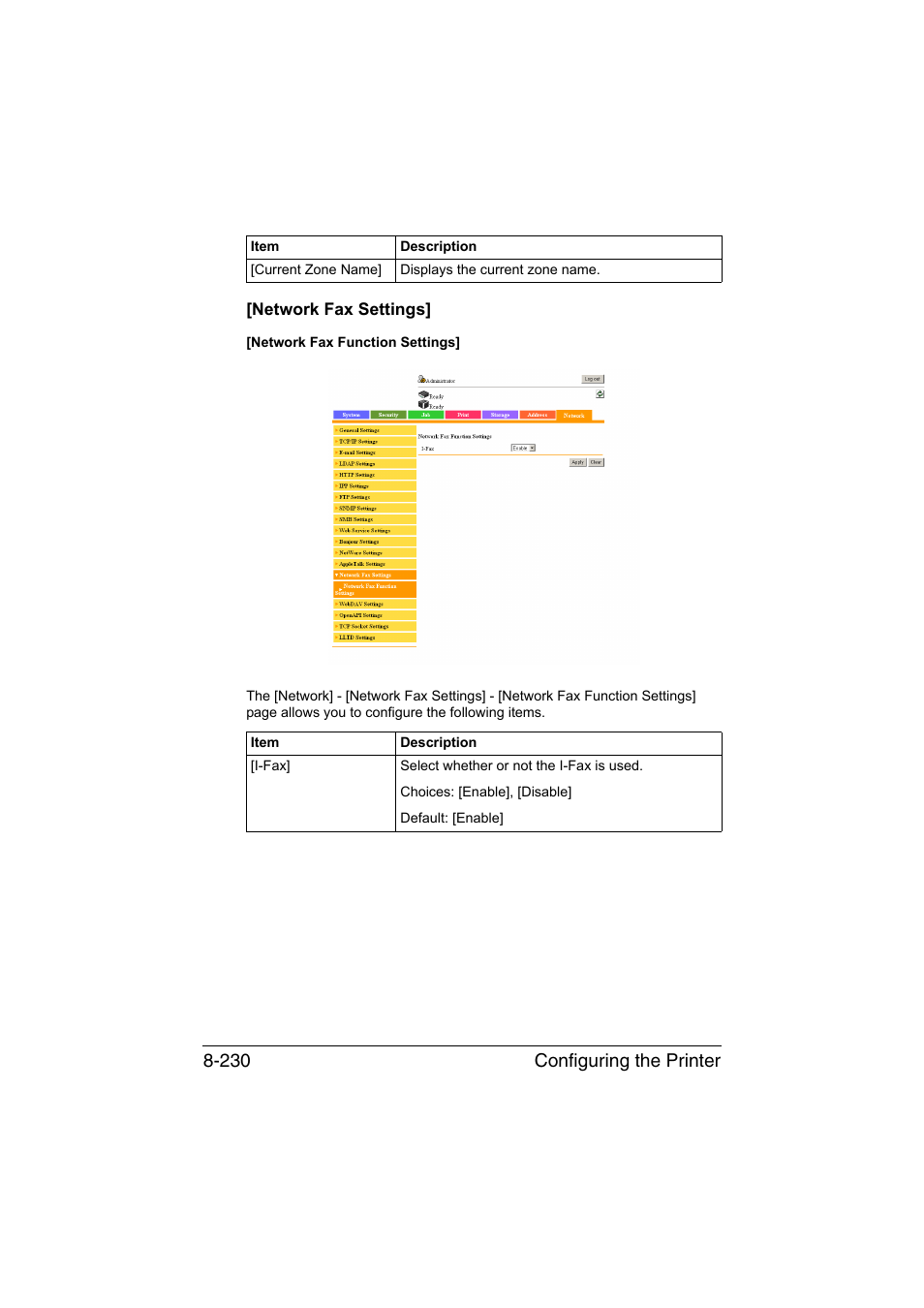 Network fax settings, Network fax settings] -230, Configuring the printer 8-230 | Konica Minolta bizhub C35 User Manual | Page 497 / 510