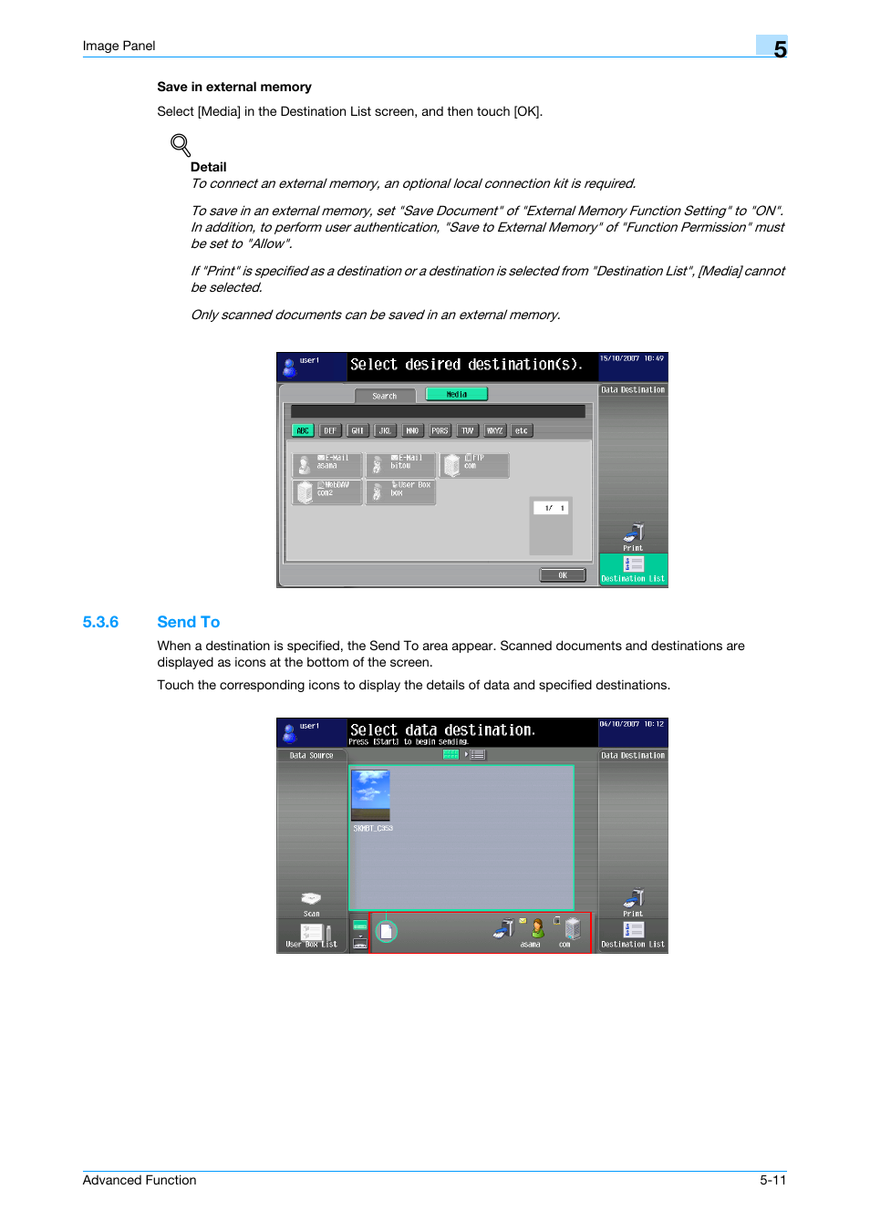 Save in external memory, 6 send to, Save in external memory -11 | Send to -11, Save in external | Konica Minolta bizhub C451 User Manual | Page 46 / 82