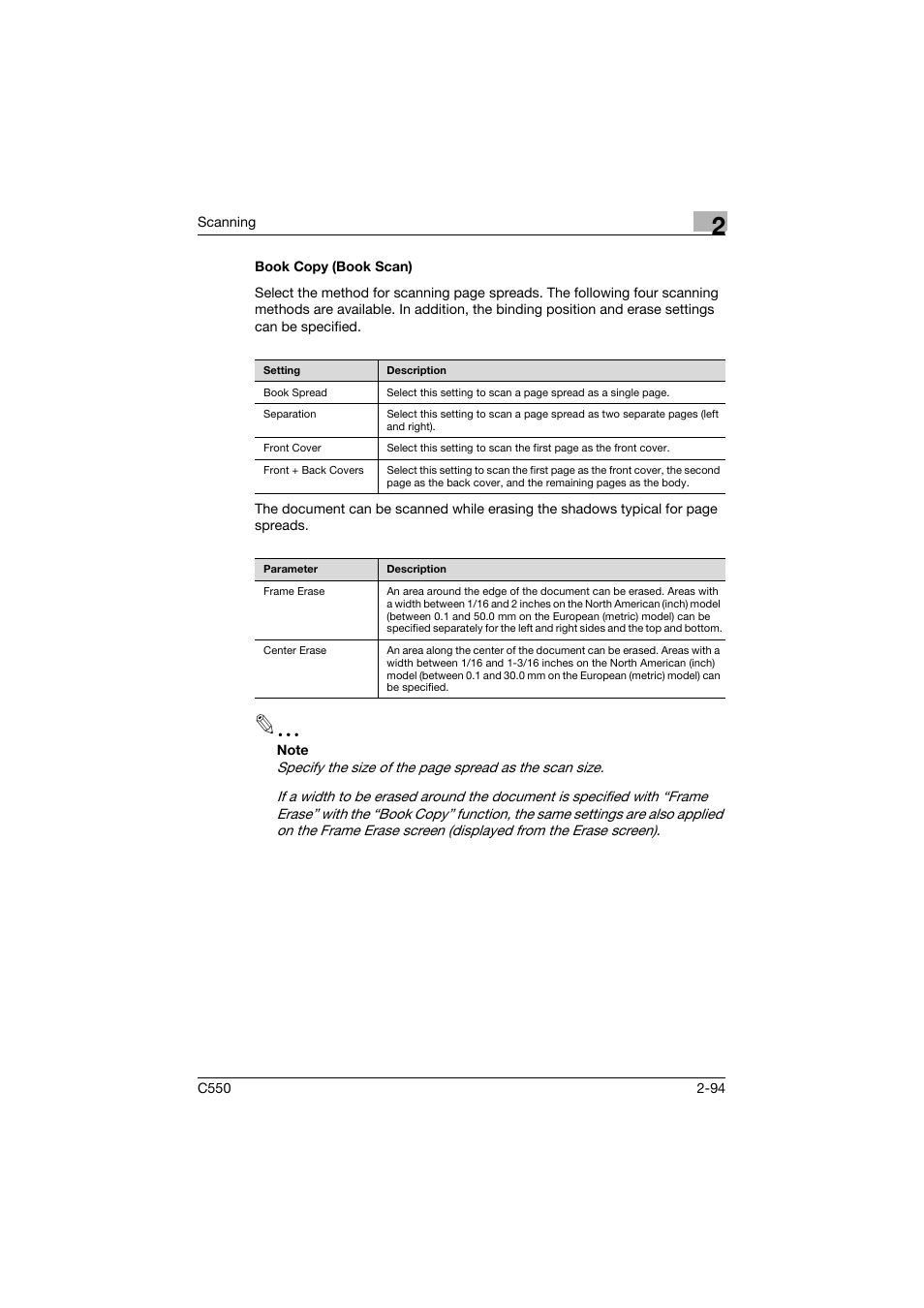 Book copy (book scan), Book copy (book scan) -94, P. 2-94 | Konica Minolta bizhub C550 User Manual | Page 133 / 415