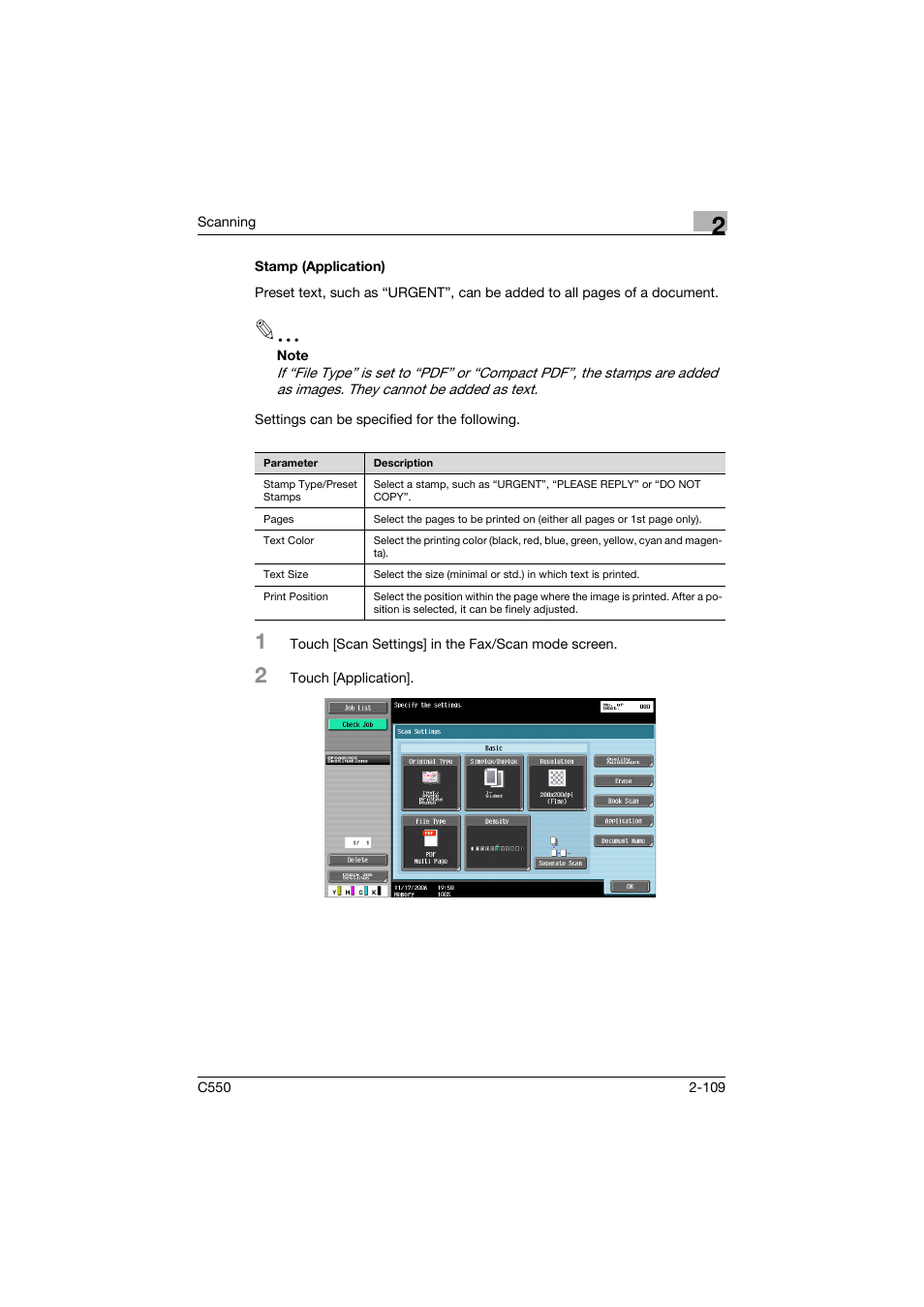 Stamp (application), Stamp (application) -109 | Konica Minolta bizhub C550 User Manual | Page 148 / 415