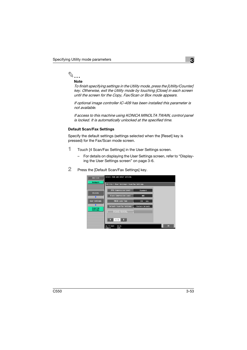Default scan/fax settings, Default scan/fax settings -53 | Konica Minolta bizhub C550 User Manual | Page 220 / 415