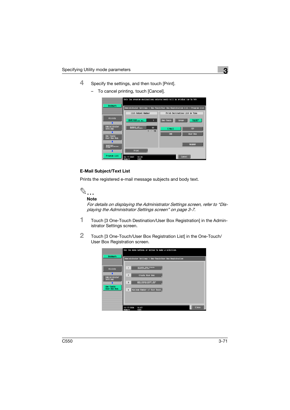 E-mail subject/text list, E-mail subject/text list -71 | Konica Minolta bizhub C550 User Manual | Page 238 / 415
