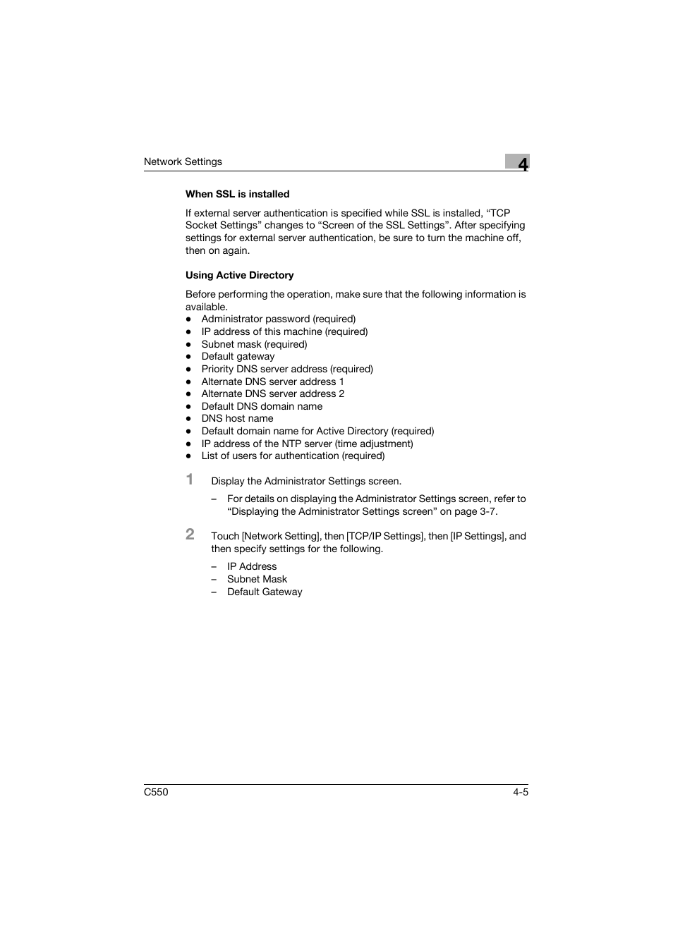 When ssl is installed, Using active directory, When ssl is installed -5 using active directory -5 | Konica Minolta bizhub C550 User Manual | Page 251 / 415