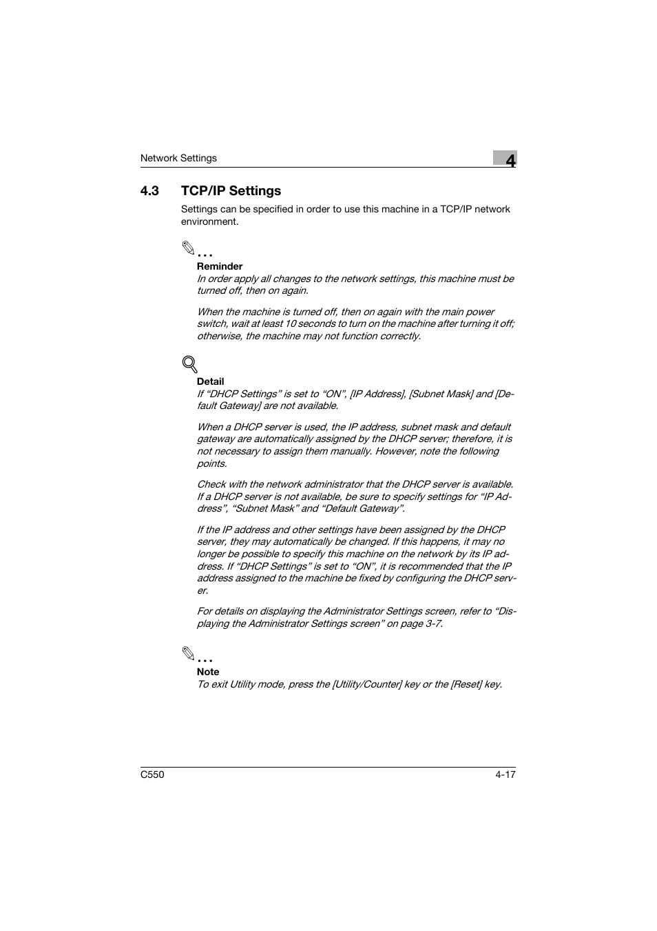 3 tcp/ip settings, Tcp/ip settings -17 | Konica Minolta bizhub C550 User Manual | Page 263 / 415