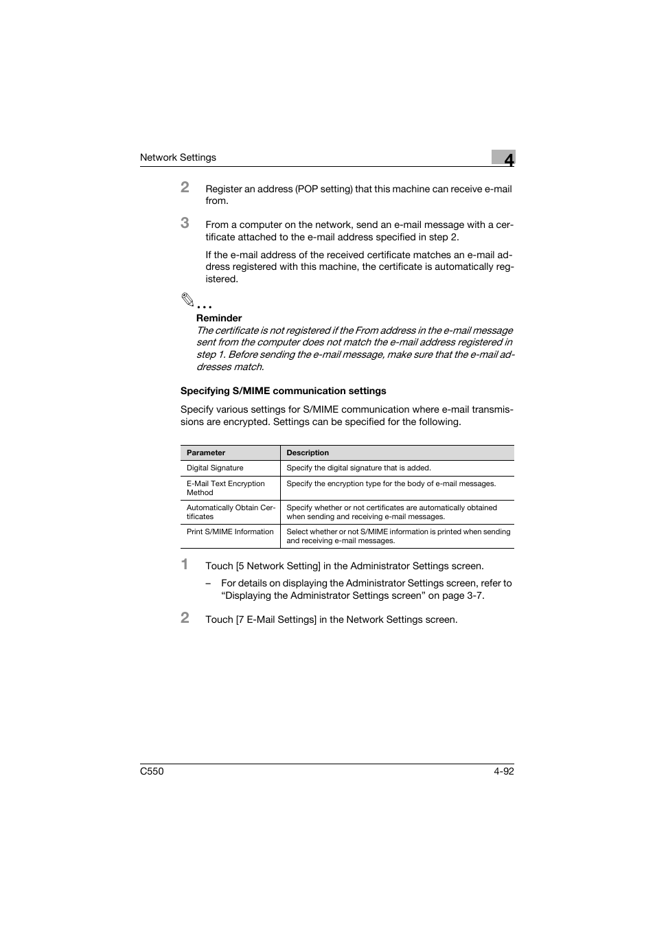 Specifying s/mime communication settings, Specifying s/mime communication settings -92 | Konica Minolta bizhub C550 User Manual | Page 338 / 415