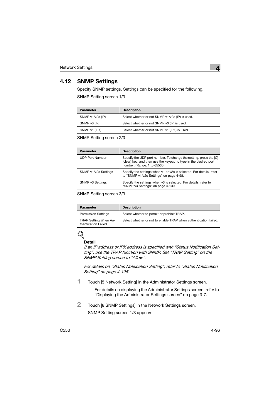 12 snmp settings, Snmp settings -96 | Konica Minolta bizhub C550 User Manual | Page 342 / 415