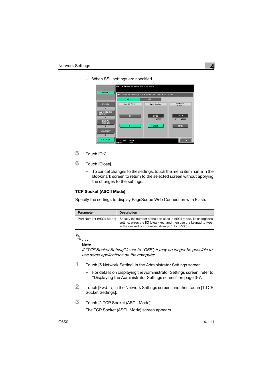 Tcp socket (ascii mode), Tcp socket (ascii mode) -111 | Konica Minolta bizhub C550 User Manual | Page 357 / 415
