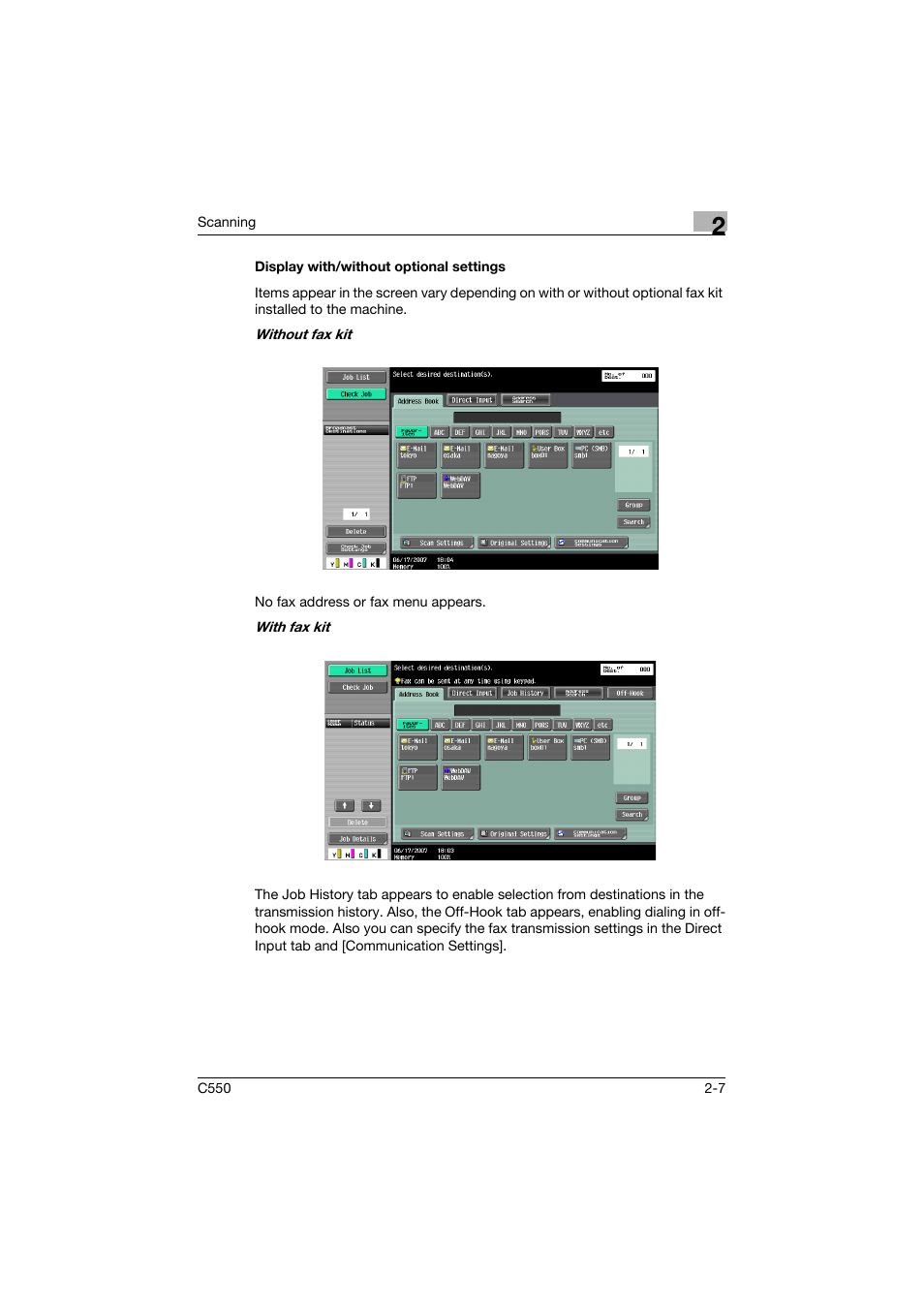 Display with/without optional settings, Display with/without optional settings -7 | Konica Minolta bizhub C550 User Manual | Page 46 / 415