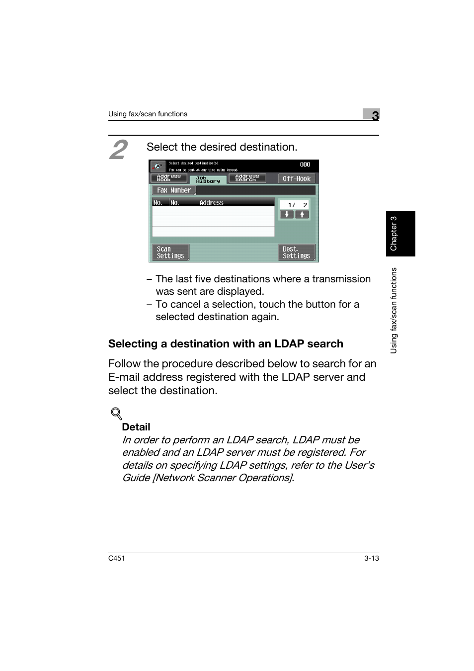 Selecting a destination with an ldap search, Selecting a destination with an ldap search -13 | Konica Minolta bizhub C451 User Manual | Page 114 / 164