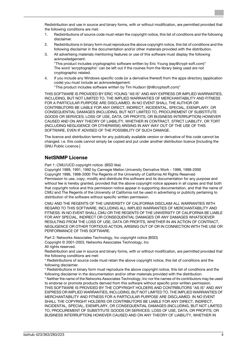 Netsnmp license | Konica Minolta BIZHUB 223 User Manual | Page 5 / 13