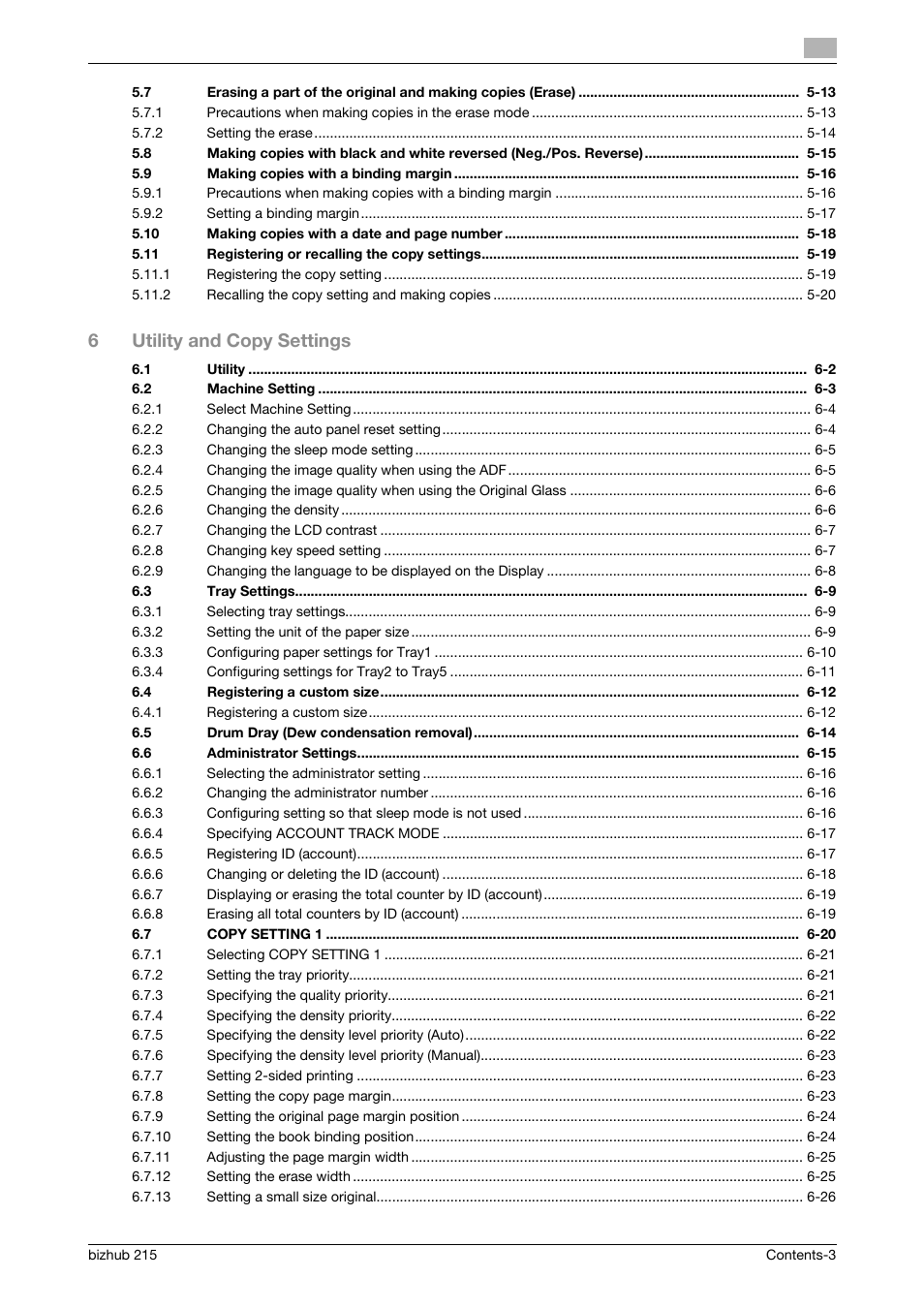6utility and copy settings | Konica Minolta Bizhub 215 User Manual | Page 4 / 138