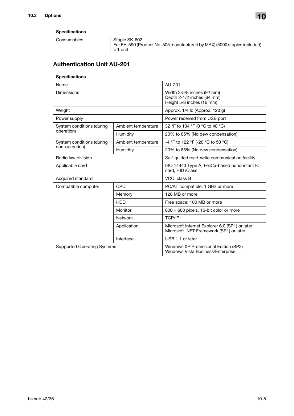 Authentication unit au-201, Authentication unit au-201 -8 | Konica Minolta bizhub 42 User Manual | Page 100 / 109