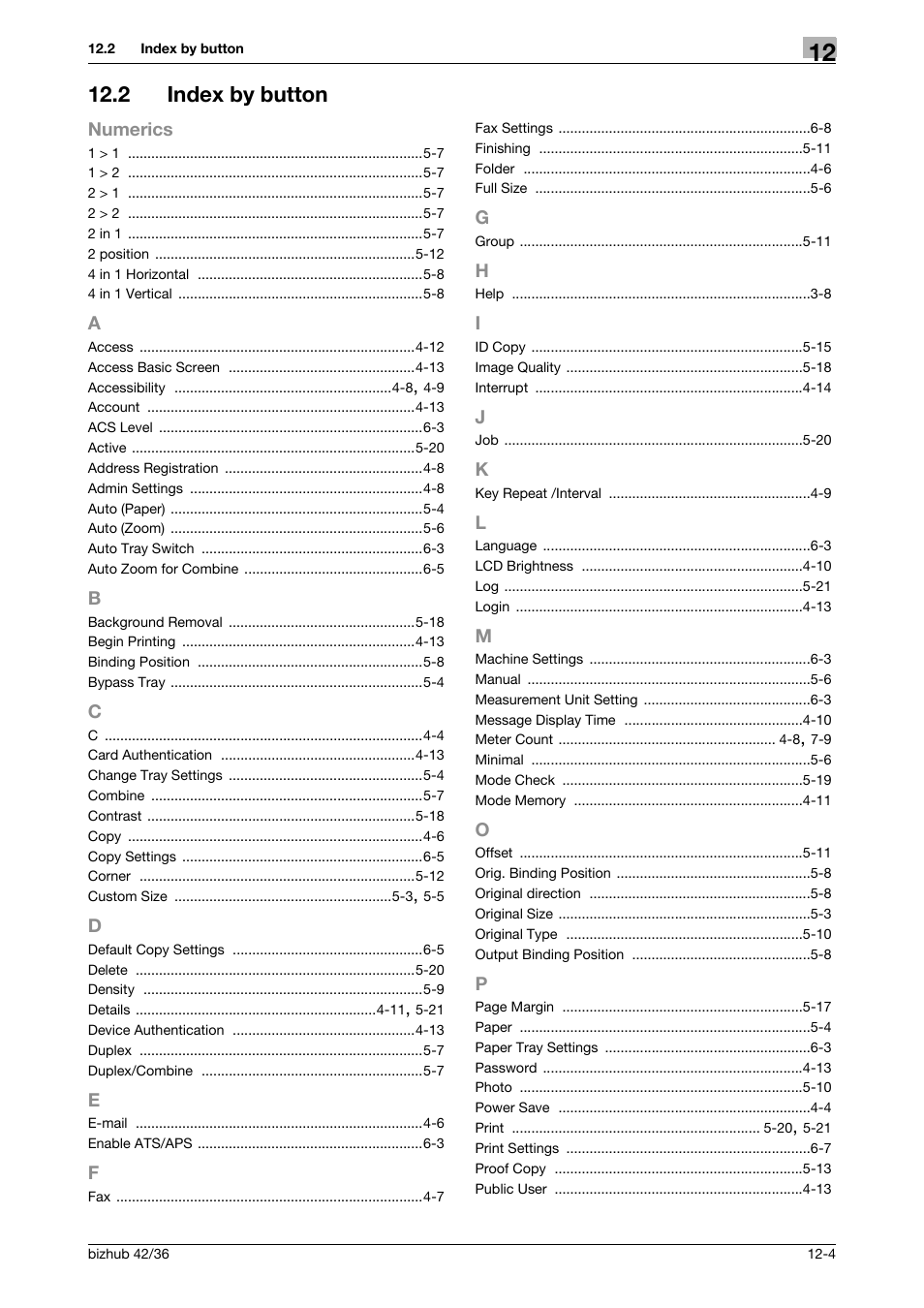 2 index by button, Index by button -4 | Konica Minolta bizhub 42 User Manual | Page 107 / 109