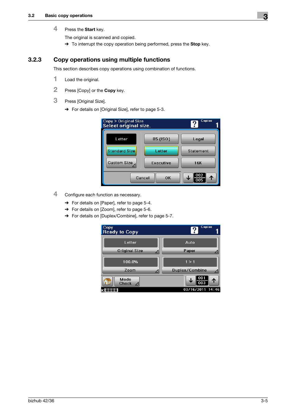 3 copy operations using multiple functions, Copy operations using multiple functions -5 | Konica Minolta bizhub 42 User Manual | Page 23 / 109
