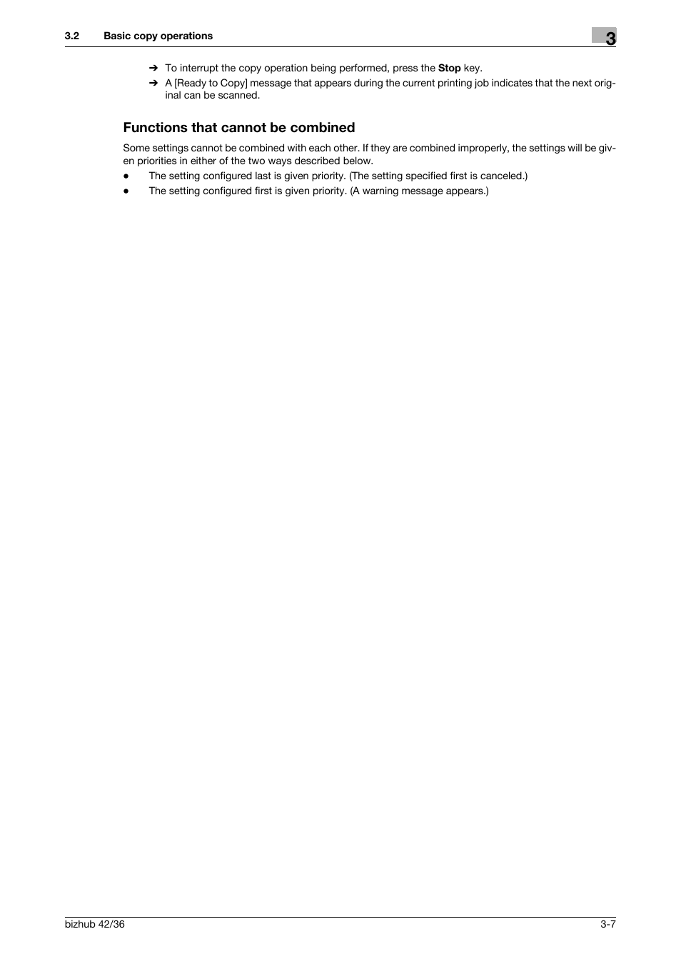Functions that cannot be combined, Functions that cannot be combined -7 | Konica Minolta bizhub 42 User Manual | Page 25 / 109