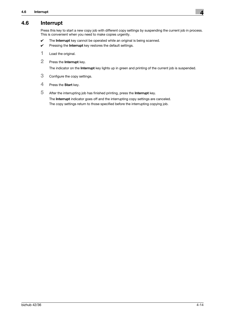 6 interrupt, Interrupt -14, P. 4-14 | Konica Minolta bizhub 42 User Manual | Page 40 / 109