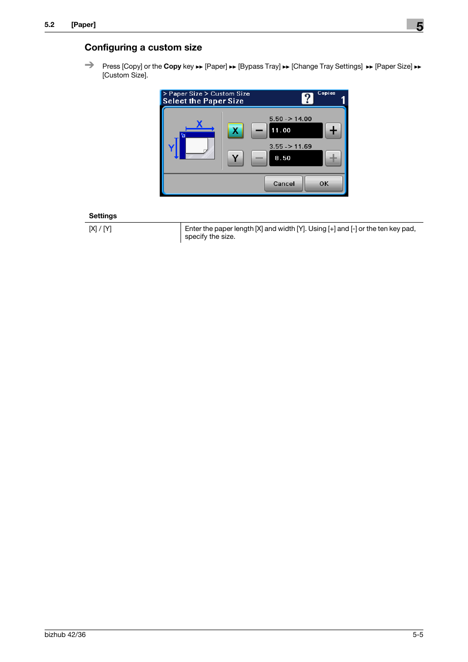 Configuring a custom size, Configuring a custom size -5 | Konica Minolta bizhub 42 User Manual | Page 45 / 109