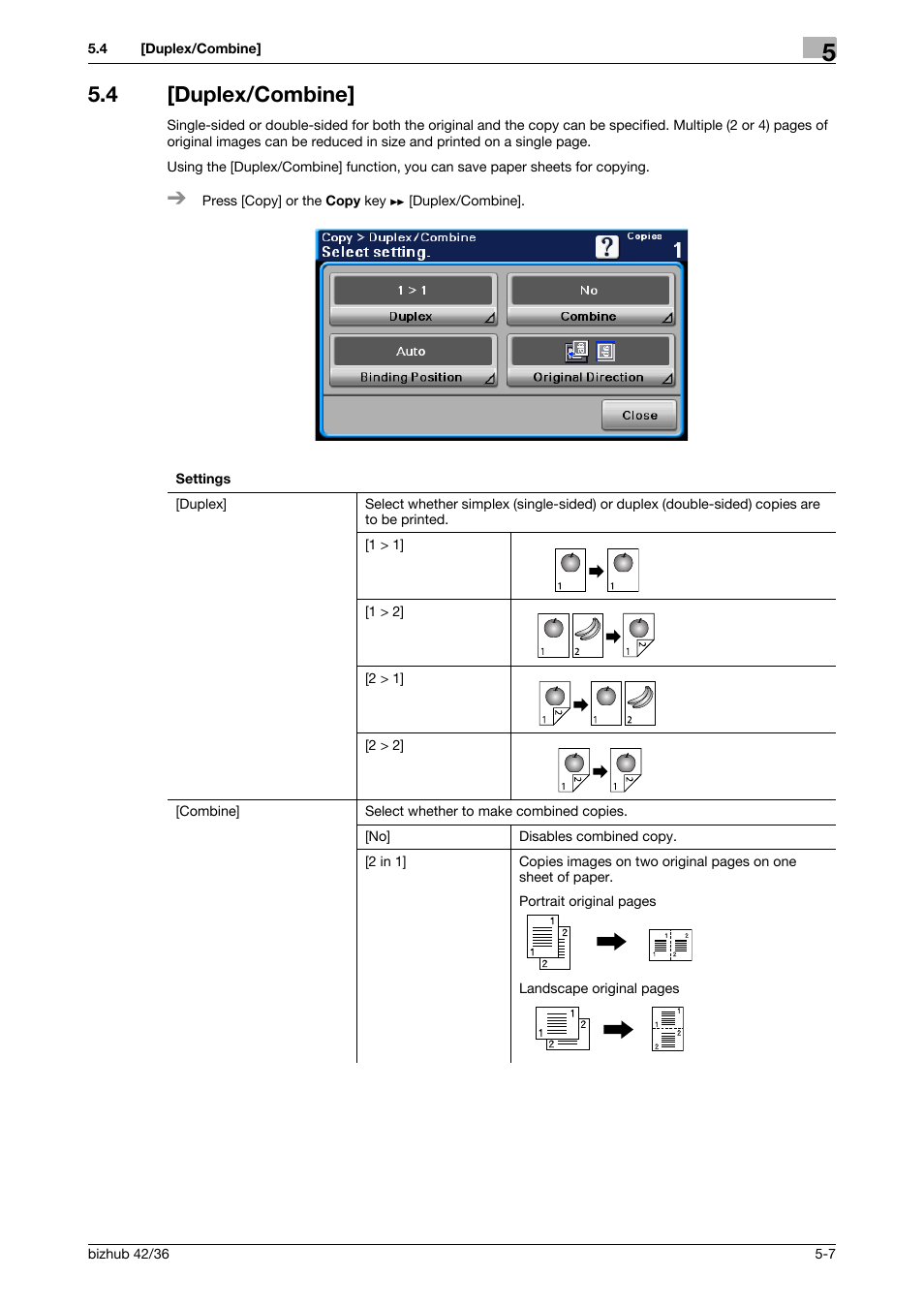 4 [duplex/combine, Duplex/combine] -7, P. 5-7 | Konica Minolta bizhub 42 User Manual | Page 47 / 109