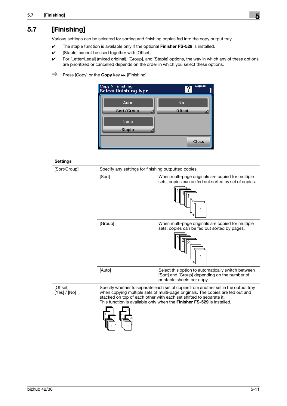 7 [finishing, Finishing] -11, P. 5-11 | Konica Minolta bizhub 42 User Manual | Page 51 / 109