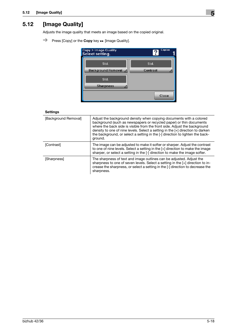 12 [image quality, Image quality] -18, P. 5-18 | Konica Minolta bizhub 42 User Manual | Page 58 / 109