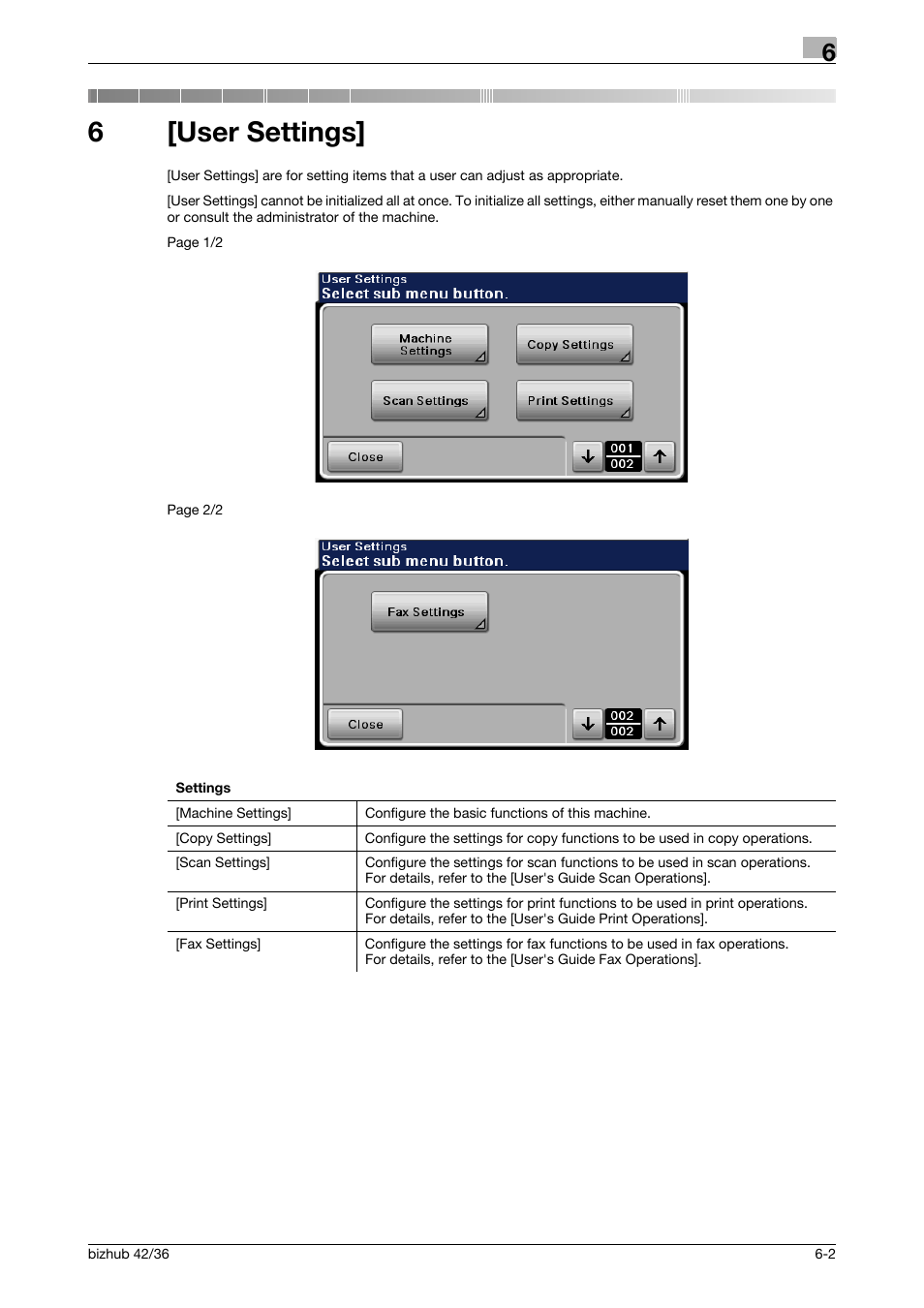 6 [user settings, User settings, 6[user settings | Konica Minolta bizhub 42 User Manual | Page 63 / 109