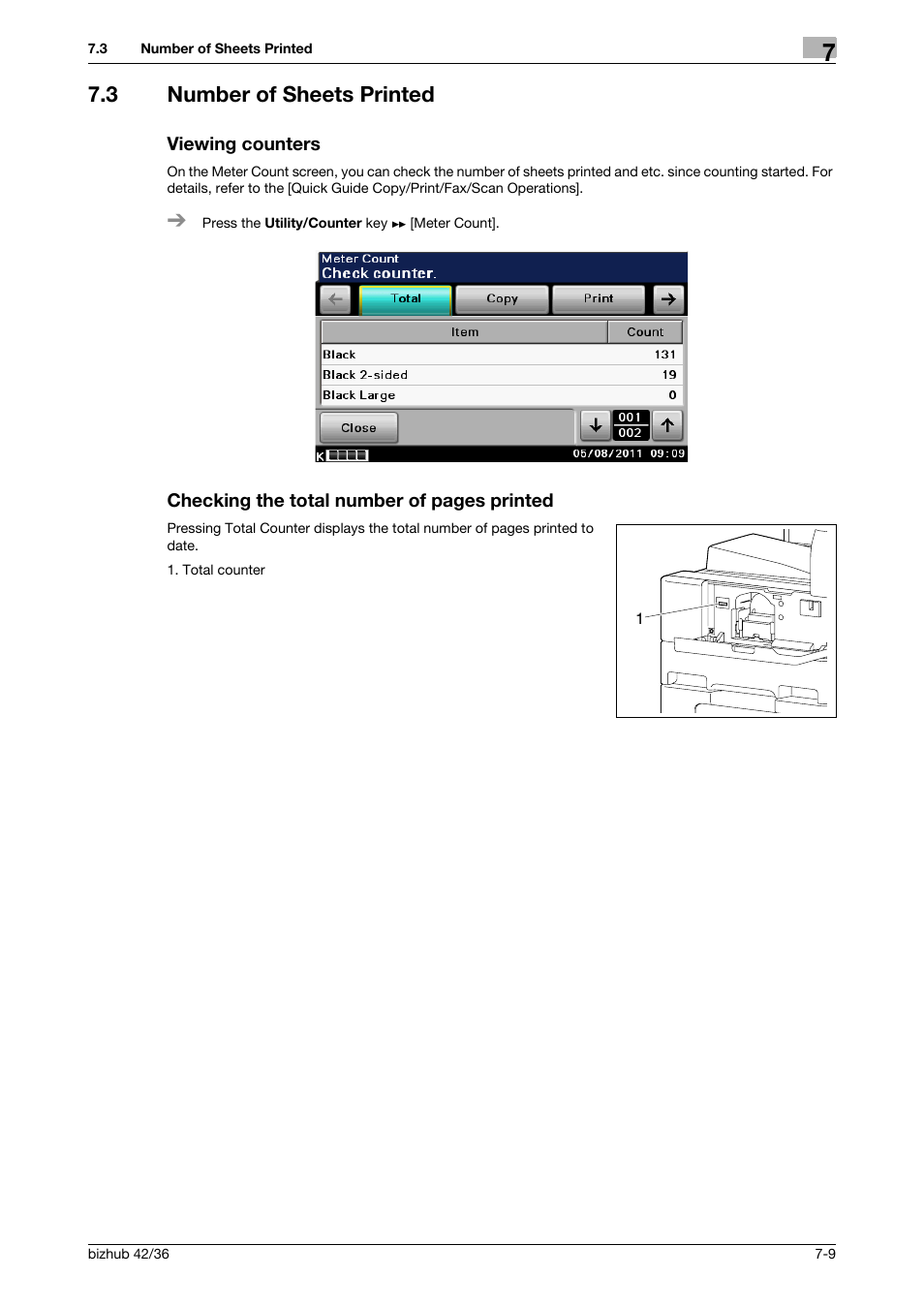3 number of sheets printed, Viewing counters | Konica Minolta bizhub 42 User Manual | Page 78 / 109