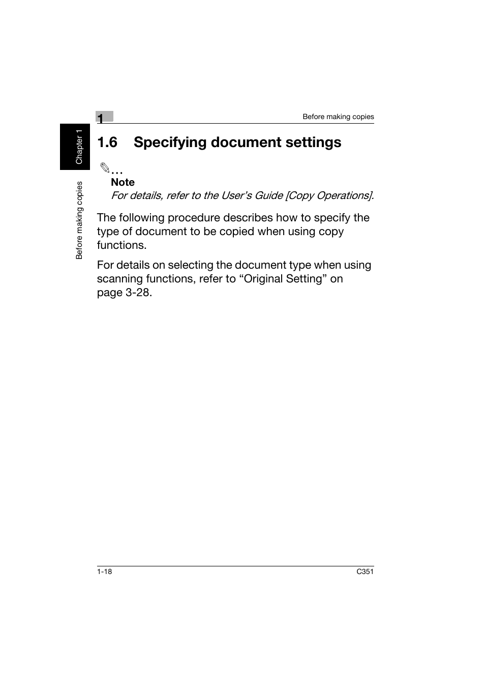 6 specifying document settings, 6 specifying document settings -18 | Konica Minolta BIZHUB C351 User Manual | Page 27 / 158