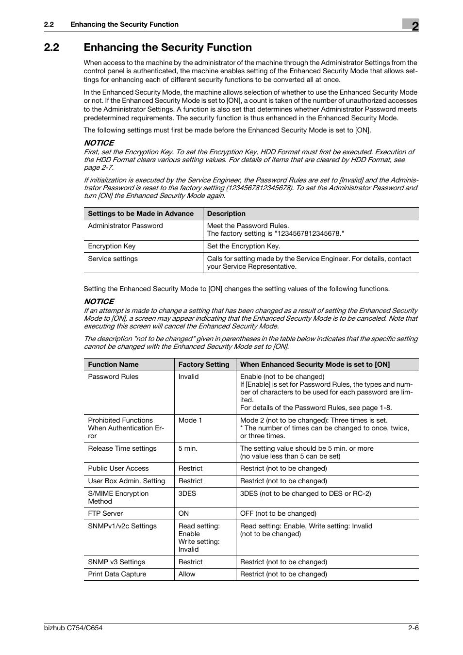 2 enhancing the security function, Enhancing the security function -6 | Konica Minolta bizhub C654 User Manual | Page 18 / 58