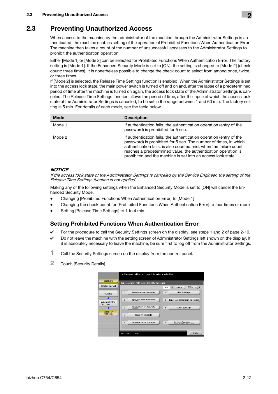 3 preventing unauthorized access | Konica Minolta bizhub C654 User Manual | Page 24 / 58