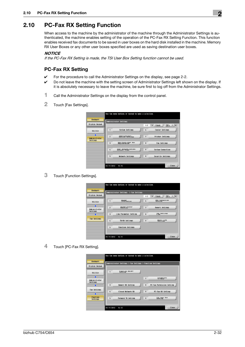 10 pc-fax rx setting function, Pc-fax rx setting | Konica Minolta bizhub C654 User Manual | Page 44 / 58
