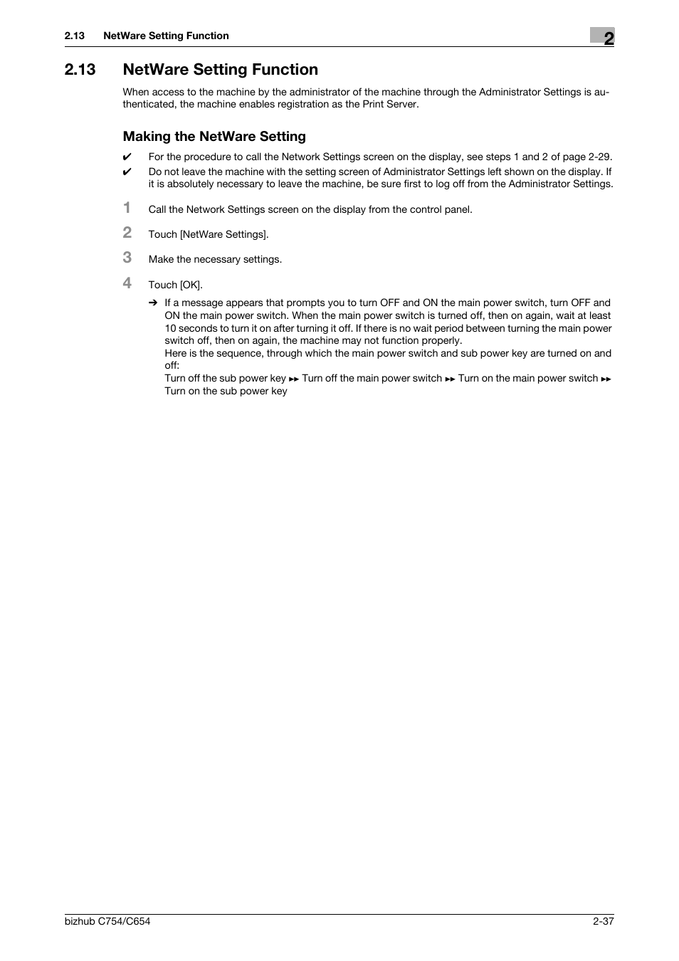 13 netware setting function, Making the netware setting | Konica Minolta bizhub C654 User Manual | Page 49 / 58