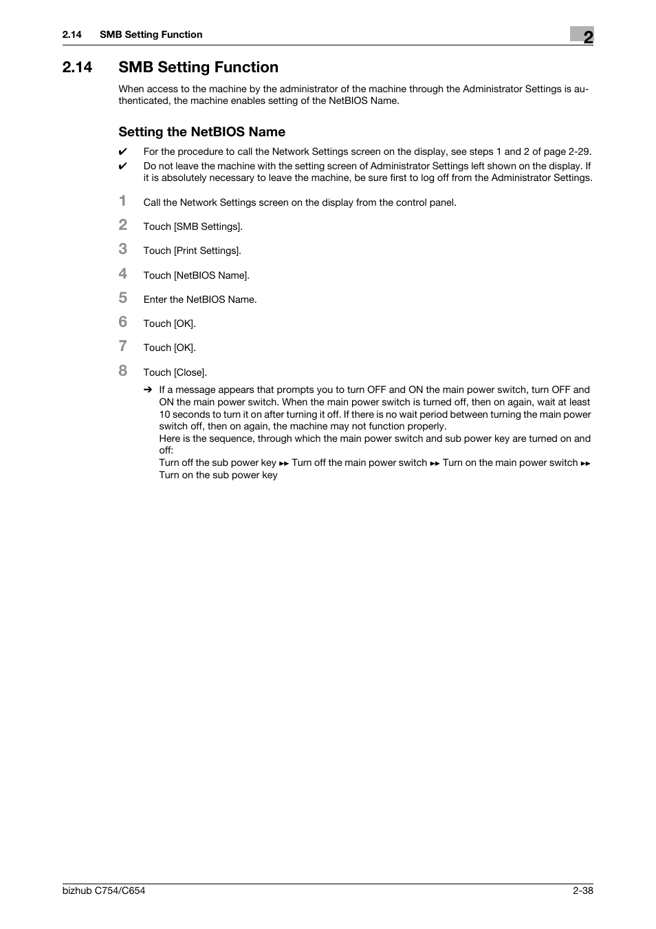 14 smb setting function, Setting the netbios name | Konica Minolta bizhub C654 User Manual | Page 50 / 58