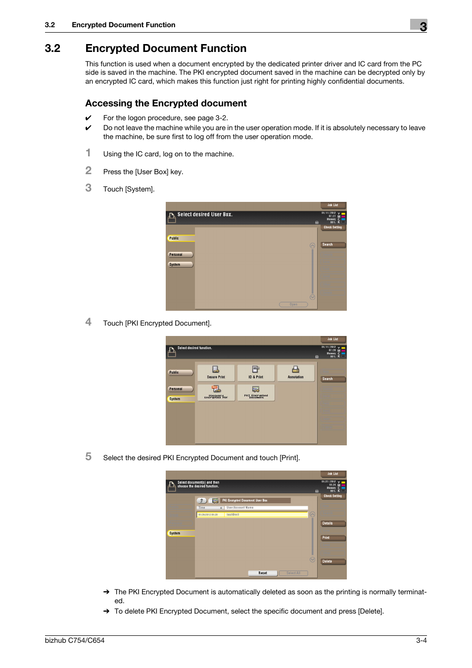 2 encrypted document function, Accessing the encrypted document | Konica Minolta bizhub C654 User Manual | Page 55 / 58
