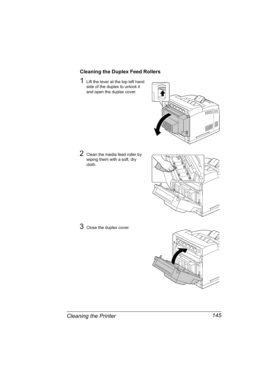 Cleaning the duplex feed rollers, Cleaning the duplex feed rollers 145 | Konica Minolta pagepro 5650 User Manual | Page 155 / 238