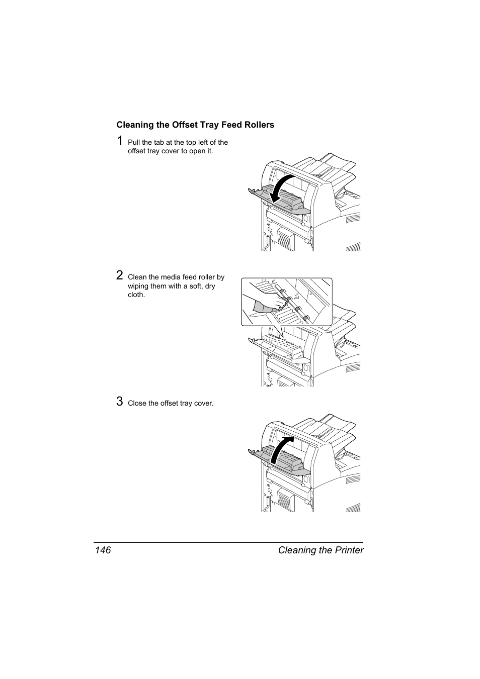 Cleaning the offset tray feed rollers, Cleaning the offset tray feed rollers 146 | Konica Minolta pagepro 5650 User Manual | Page 156 / 238