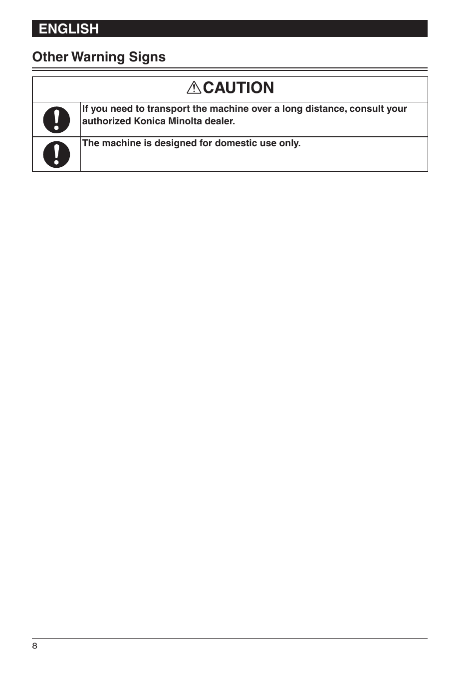 English other warning signs | Konica Minolta bizhub 25e User Manual | Page 10 / 28