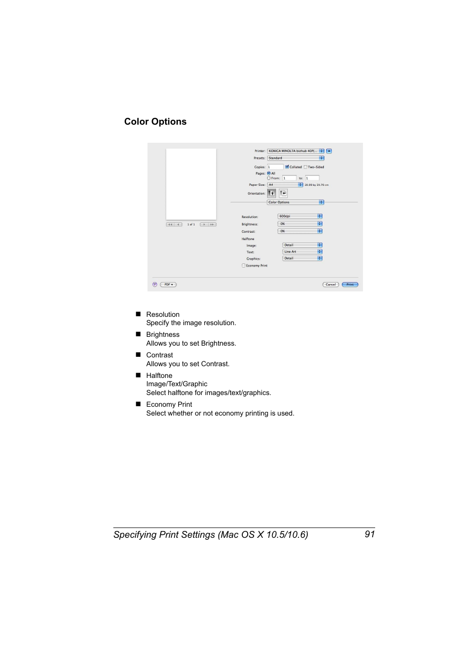 Color options, Color options 91 | Konica Minolta bizhub 40P User Manual | Page 109 / 392