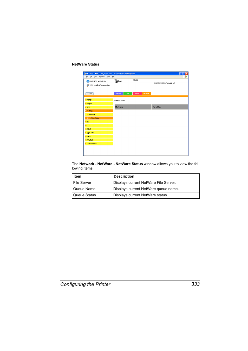 Configuring the printer 333 | Konica Minolta bizhub 40P User Manual | Page 351 / 392